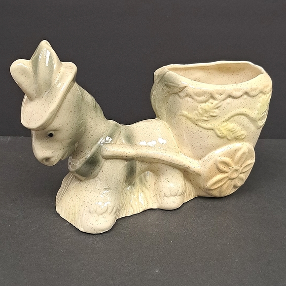 Mid-Century Modern ceramic donkey pulling his cart planter - Picture 1 of 9